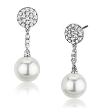 Cargar imagen en el visor de la galería, 3W350 - Rhodium Brass Earrings with Synthetic Pearl in White