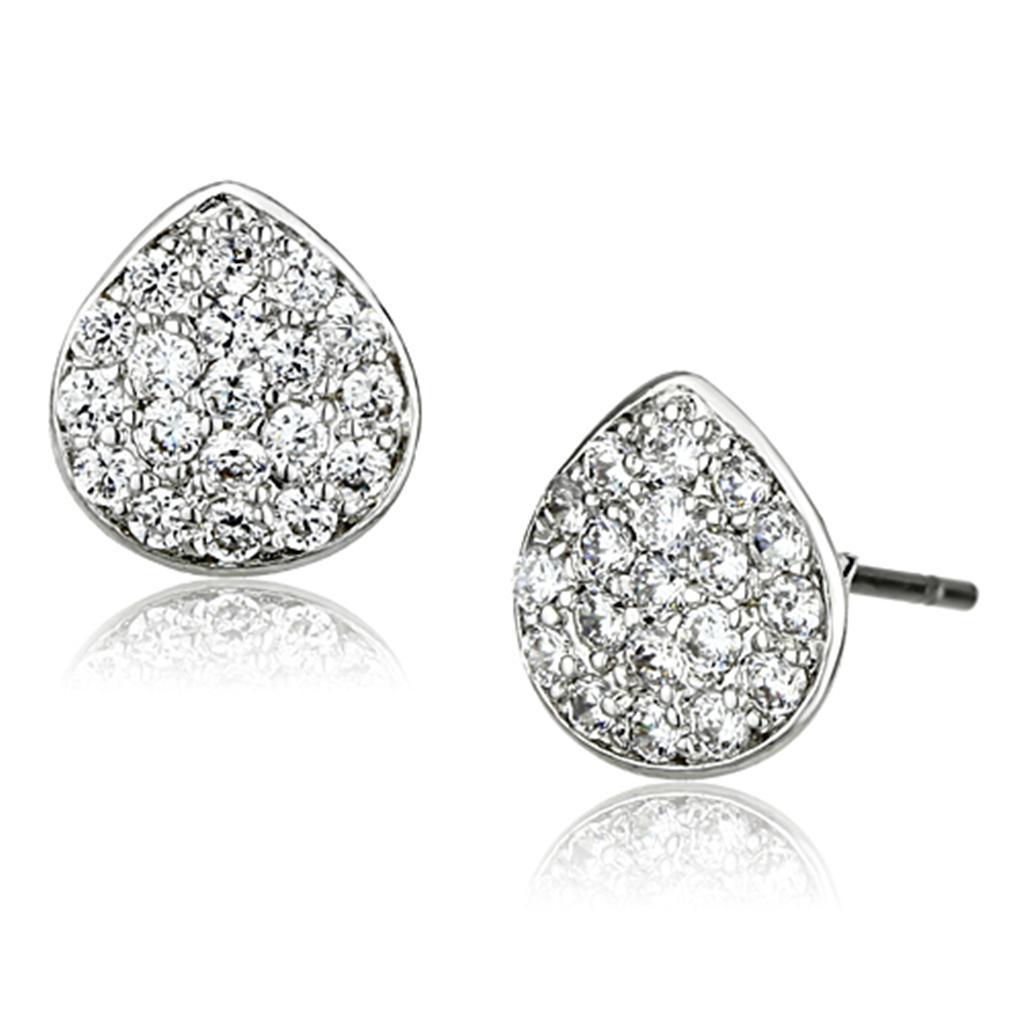 3W352 - Rhodium Brass Earrings with AAA Grade CZ  in Clear