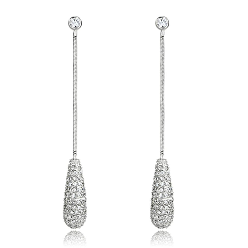 3W355 - Rhodium Brass Earrings with AAA Grade CZ  in Clear