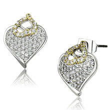 Cargar imagen en el visor de la galería, 3W356 - Reverse Two-Tone Brass Earrings with AAA Grade CZ  in Clear