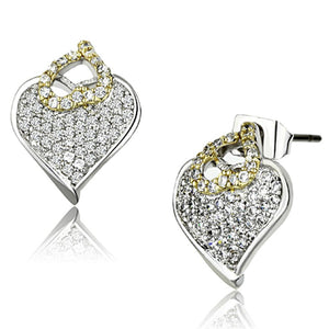 3W356 - Reverse Two-Tone Brass Earrings with AAA Grade CZ  in Clear