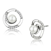 Cargar imagen en el visor de la galería, 3W366 - Rhodium Brass Earrings with Synthetic Pearl in White