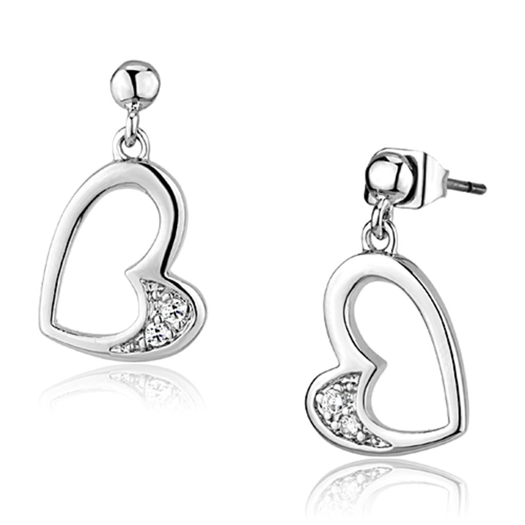 3W368 - Rhodium Brass Earrings with AAA Grade CZ  in Clear