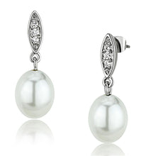 Load image into Gallery viewer, 3W378 - Rhodium Brass Earrings with Synthetic Pearl in White