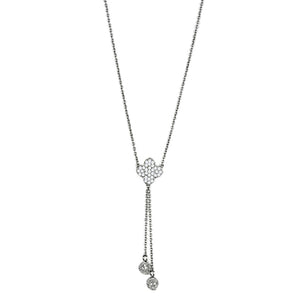 3W427 - Rhodium Brass Necklace with AAA Grade CZ  in Clear