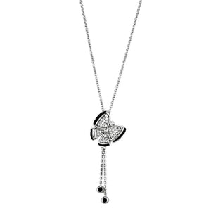 3W441 - Rhodium + Ruthenium Brass Necklace with AAA Grade CZ  in Black Diamond