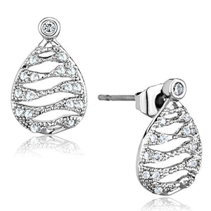 3W664 - Rhodium Brass Earrings with AAA Grade CZ  in Clear