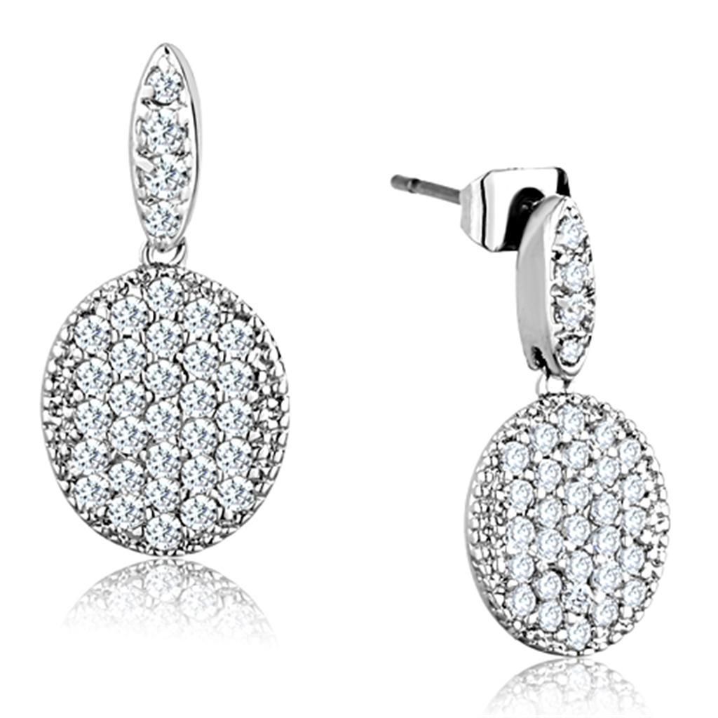 3W692 - Rhodium Brass Earrings with AAA Grade CZ  in Clear