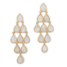 Load image into Gallery viewer, 14 Karat Gold Plated Rainbow Moonstone Chandelier Earrings