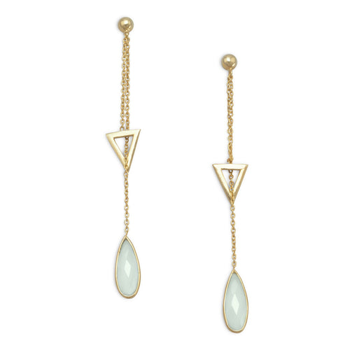 14 Karat Gold Plated Lariat Style Earrings with Chalcedony Drop