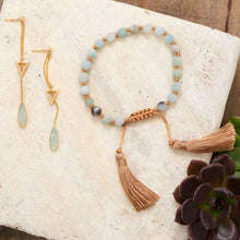 Load image into Gallery viewer, 14 Karat Gold Plated Lariat Style Earrings with Chalcedony Drop