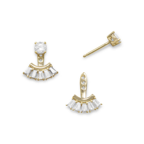 14 Karat Gold Plated Multishape CZ Front Back Earrings