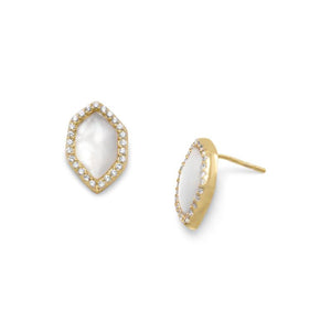 14 Karat Gold Plated Mother of Pearl and CZ Halo Earrings