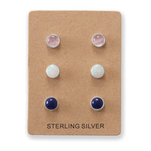 Cargar imagen en el visor de la galería, Set of 3 Synthetic White Opal, Lapis, and Rose Quartz Button Studs