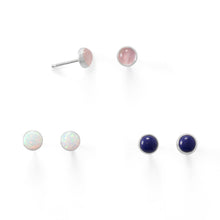 Cargar imagen en el visor de la galería, Set of 3 Synthetic White Opal, Lapis, and Rose Quartz Button Studs