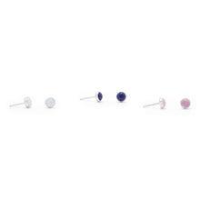 Cargar imagen en el visor de la galería, Set of 3 Synthetic White Opal, Lapis, and Rose Quartz Button Studs