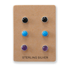 Load image into Gallery viewer, Set of 3 Synthetic Blue Opal, Amethyst, and Black Onyx Button Studs