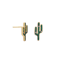 Load image into Gallery viewer, 14 Karat Gold Plated CZ Saguaro Cactus Stud Earrings