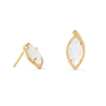 Load image into Gallery viewer, 14 Karat Gold Plated Marquise Rainbow Moonstone Post Earrings