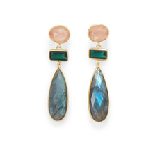 Cargar imagen en el visor de la galería, 14 Karat Gold Plated Multi Stone Post Earrings