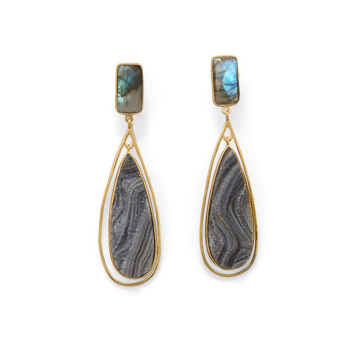 14 Karat Gold Plated Labradorite and Desert Druzy Earrings