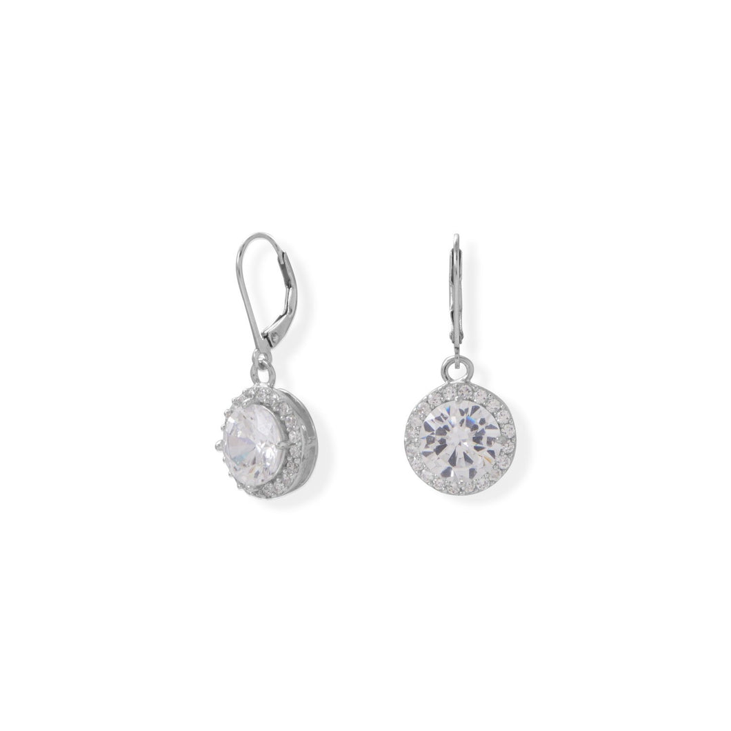 Round CZ with Halo Edge Lever Earrings