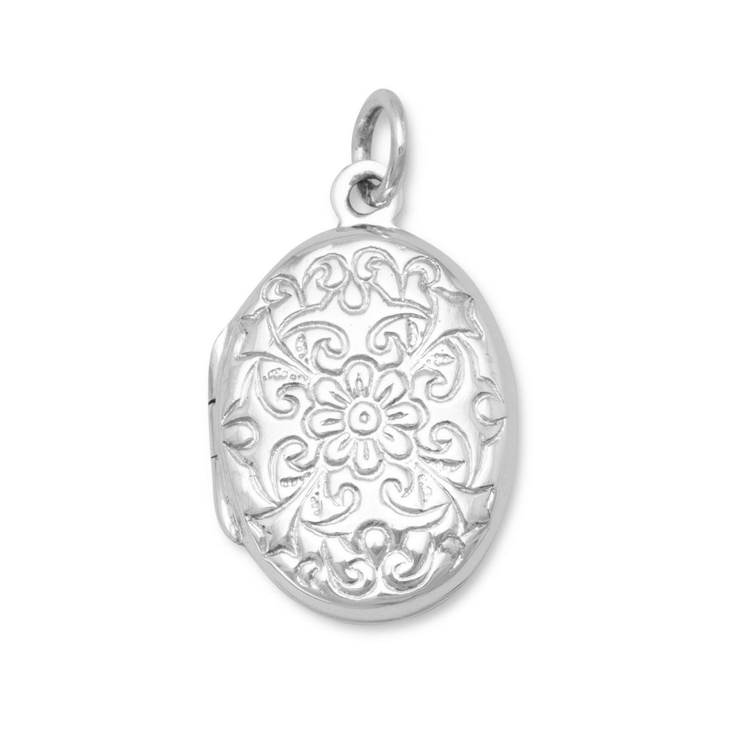 Oval Polished Floral Design Locket