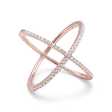 Cargar imagen en el visor de la galería, 18 Karat Rose Gold Plated Criss Cross &#39;X&#39; Ring with Signity CZs