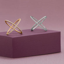 Load image into Gallery viewer, 18 Karat Rose Gold Plated Criss Cross &#39;X&#39; Ring with Signity CZs