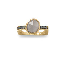 Load image into Gallery viewer, 14 Karat Gold Plated Grey Moonstone and Diamond Chips Ring