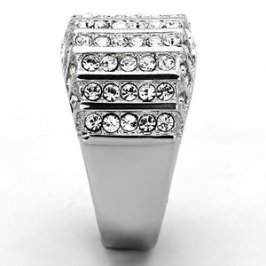 TK1447 - High polished (no plating) Stainless Steel Ring with Top Grade Crystal  in Clear