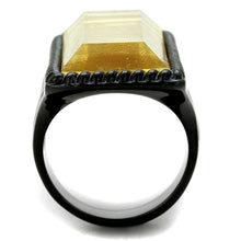 Cargar imagen en el visor de la galería, VL118 - IP Black(Ion Plating) Stainless Steel Ring with Synthetic Synthetic Stone in Citrine Yellow