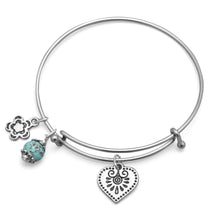 Load image into Gallery viewer, Expandable Heart Charm Fashion Bangle Bracelet