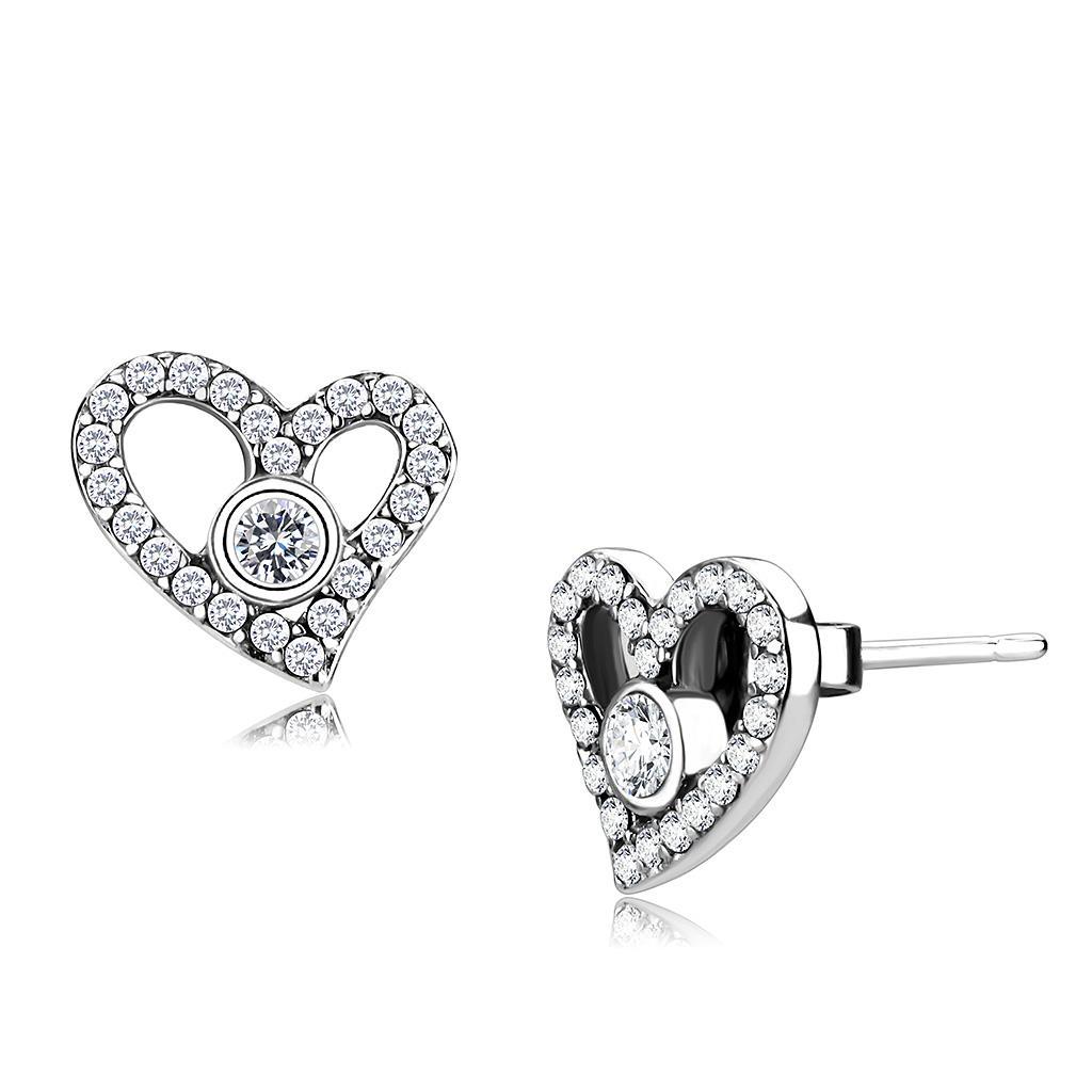 DA075 - High polished (no plating) Stainless Steel Earrings with AAA Grade CZ  in Clear