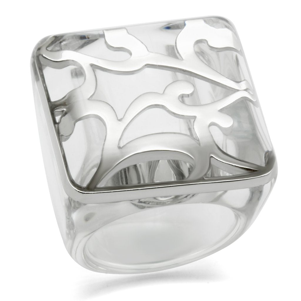 VL012 - Rhodium Brass Ring with Synthetic Synthetic Stone in Clear