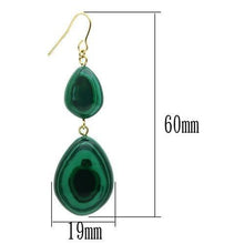 Cargar imagen en el visor de la galería, VL019 - Gold Brass Earrings with Synthetic MALACHITE in Emerald