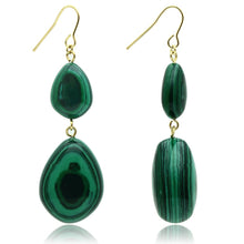 Cargar imagen en el visor de la galería, VL019 - Gold Brass Earrings with Synthetic MALACHITE in Emerald