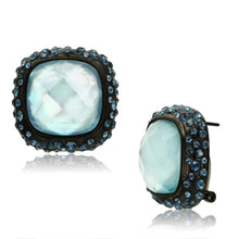 Cargar imagen en el visor de la galería, VL065 - IP Black(Ion Plating) Brass Earrings with Synthetic Synthetic Glass in Sea Blue